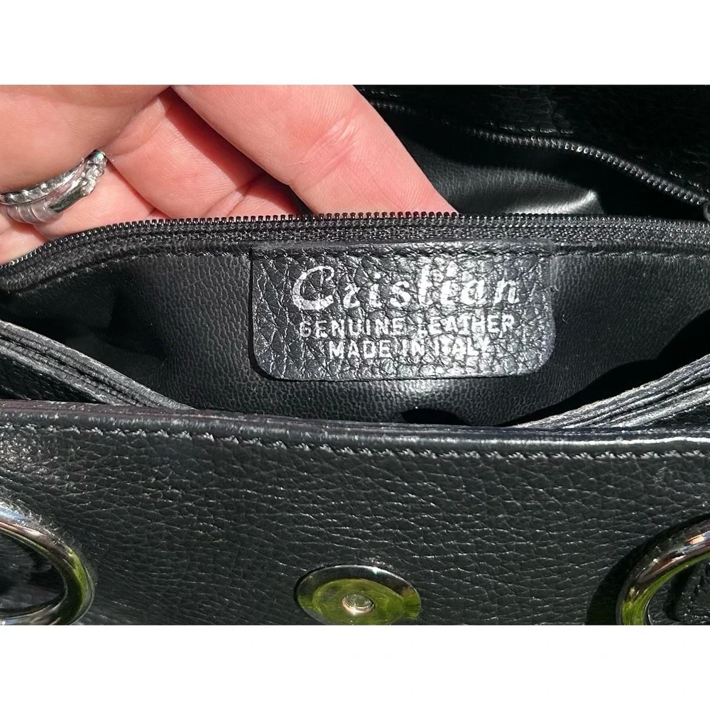Cristian Black Pebbled Leather Handbag Made in Italy Silver Hardware Top Handle‎
